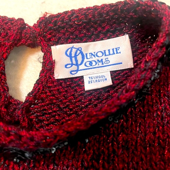 Vintage Dunollie Looms summery red sweater w/black sequin trim - Picture 6 of 9